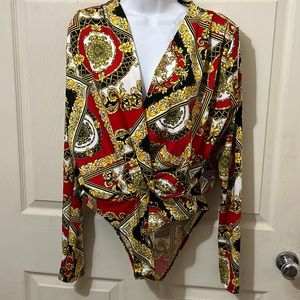 COPY - Long sleeve golden/red body suit blouse NWOT